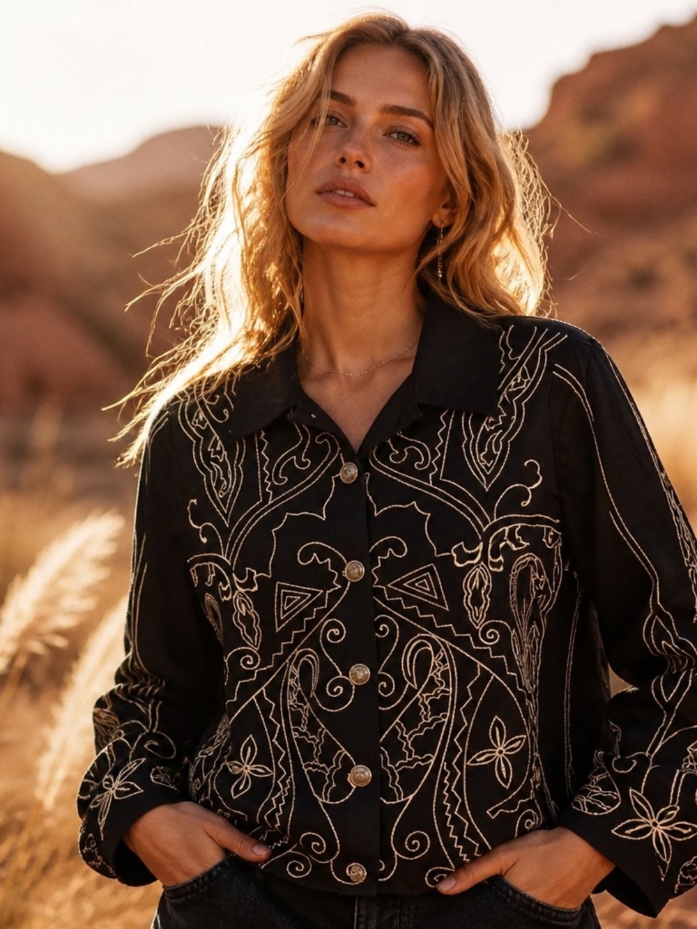 The Travel Collection Black Embroidered Silk Jacket